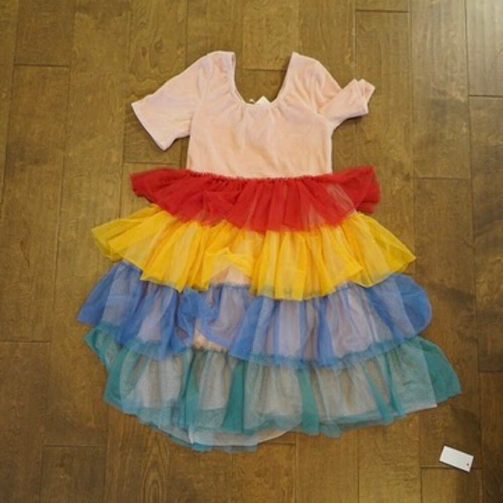 NEW Boden Short Sleeve Provence Tiered Dress Rainbow Pink Girls Size 11-12Y - Picture 2 of 4